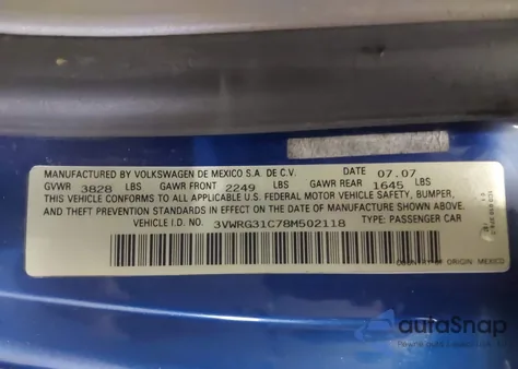 2008 Volkswagen New Beetle S from USA, damaged, VIN 3VWRG31C78M502118